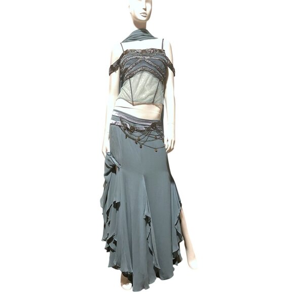 Bizar Dresses & Skirts - Y2K Silk Maxi Dress Set 12 Ruffle Maxi Skirt Corset Top Fairy HOCO 100% Silk